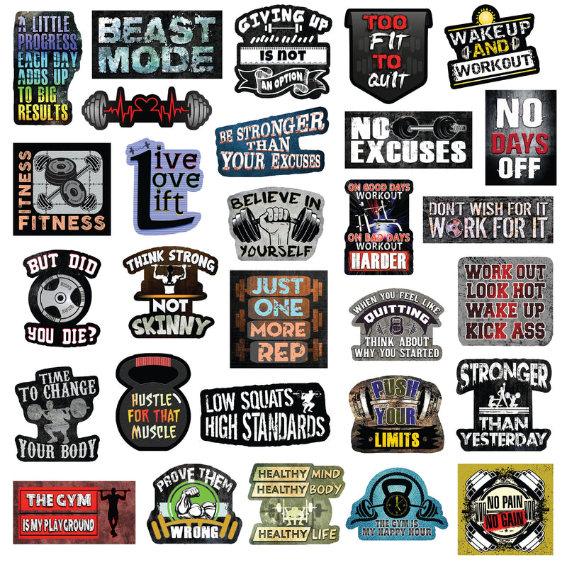 Workout Stickers - Gym Stickers - Weightlifting Stickers - Exercise Stickers - Body Building Stickers - Pack of 29 Vinyl Stickers