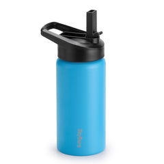Kids Water Bottle with Straw 16oz Cute Water Bottle Single Wall 18/8 Stainless Steel Dishwasher Safe & Leakproof Reusable Gift for Girls Boys to School Sports Travel Camping Blue
