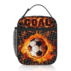 QuillGlyph Football Lunch Bag Kids Insulated Lunch Box for Boys Girls Fire Goal Lunch Bag Reusable Lunch Box With Adjustable Shoulder for School Work Office Travel Picnic Hiking Beach
