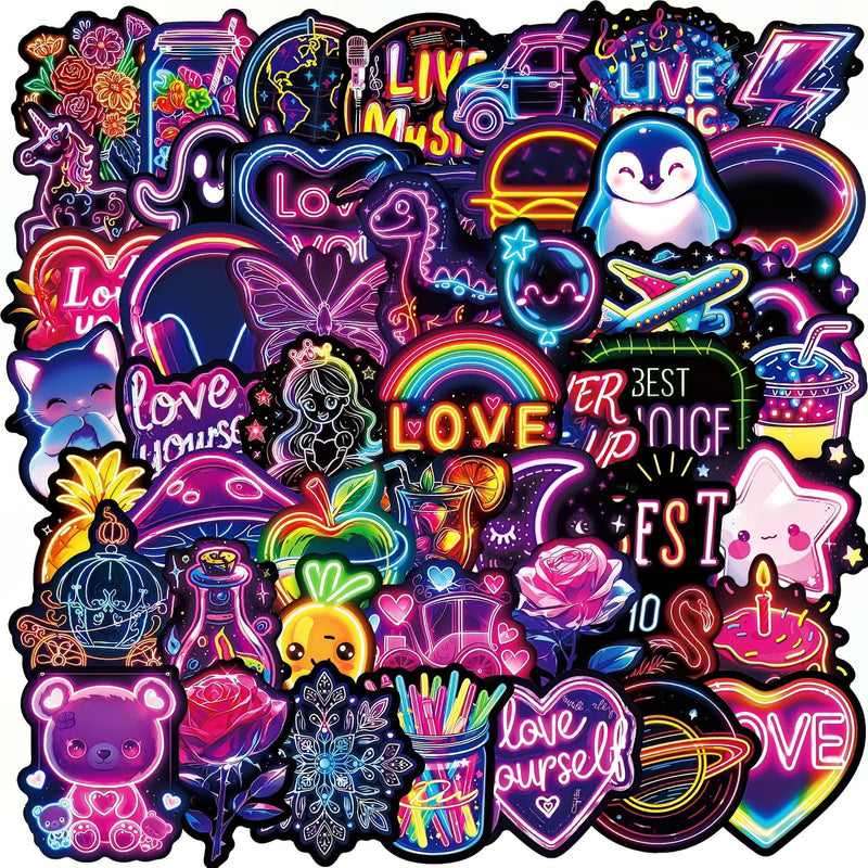 Waterproof Stickers for Water Bottle50PCS Neon Stickers Graffiti Stickers for Laptop Water Bottles Vinyl Waterproof Inspirational Stickers Cool Stickers