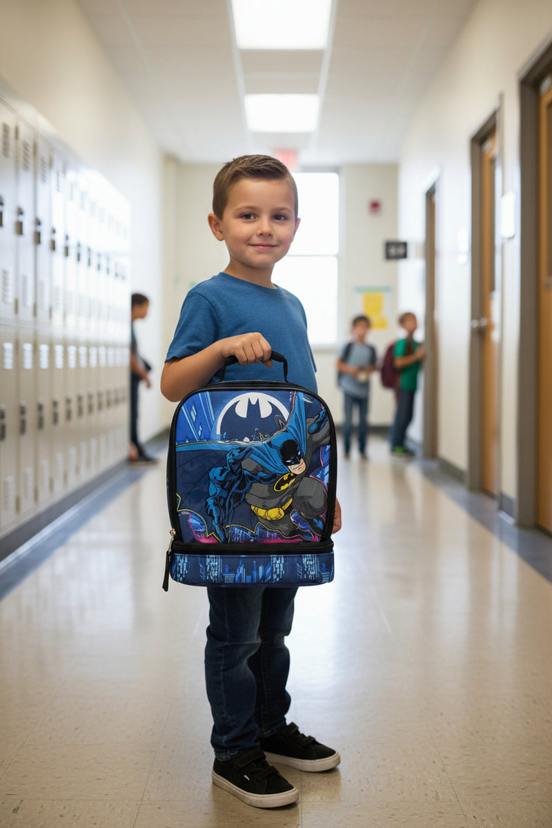DC Comics The Batman Kids Lunch Box Insulated Dual Compartment Superhero Lunch Bag