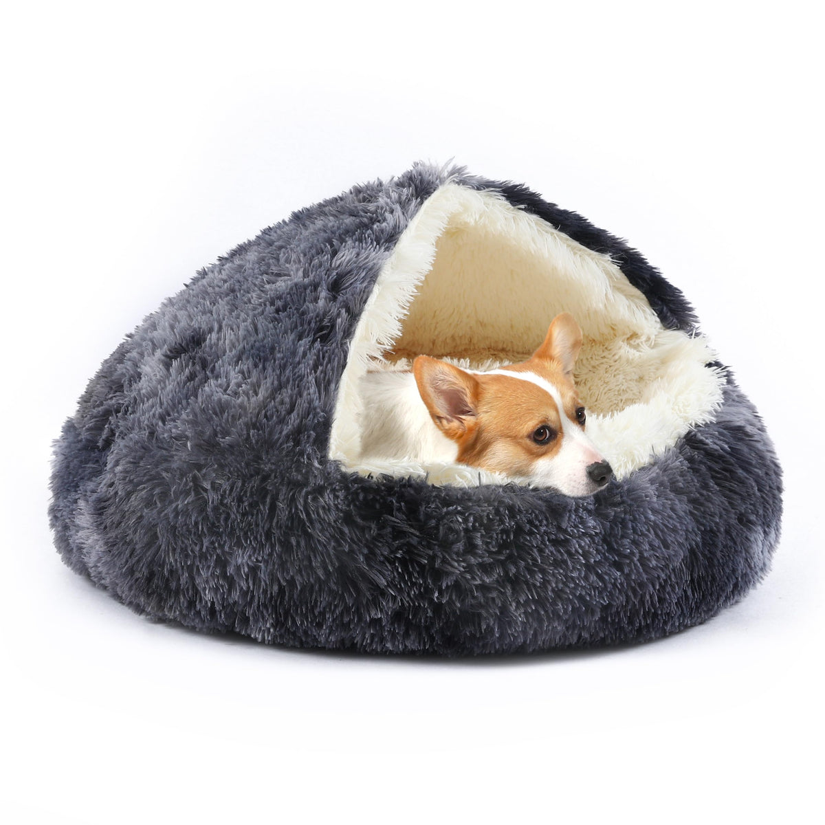 Round Hooded Plush Cat Cave &amp; Donut Bed
