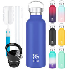 BOGI 20oz Insulated Water Bottle Wide Mouth Stainless Steel Water Bottles Leakproof Metal Water Bottle with Straw and Handle BPA Free Steel Water Bottle for School Fitness Outdoor Sports-Dark blue