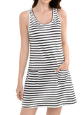 syztsho Black and White Striped Dress for Women 2025 Swimsuit Coverup for Women Casual T Shirt Dress Scoop Neck Sleeveless Sundress with Pocket White Black 3XL