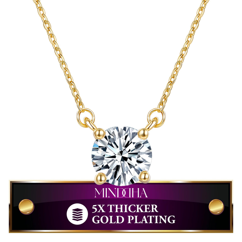 MINDDHA Crystal Solitaire Necklace - 14K Gold Plated CZ Pendant Minimalist Dainty Charm 15"+3" Extender Necklace for Women Trendy Everyday Gold Necklace Jewelry Clear Crystal - Gold Plated