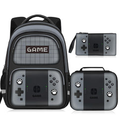 JIRAIKEI Kids Backpack For Boys，Gamer Boys Backpack For Children Teens Elementary Middle School，3pcs Boys Backpack With Lunch Box And Pencil Case，17″ Bookbag Ages 6-18