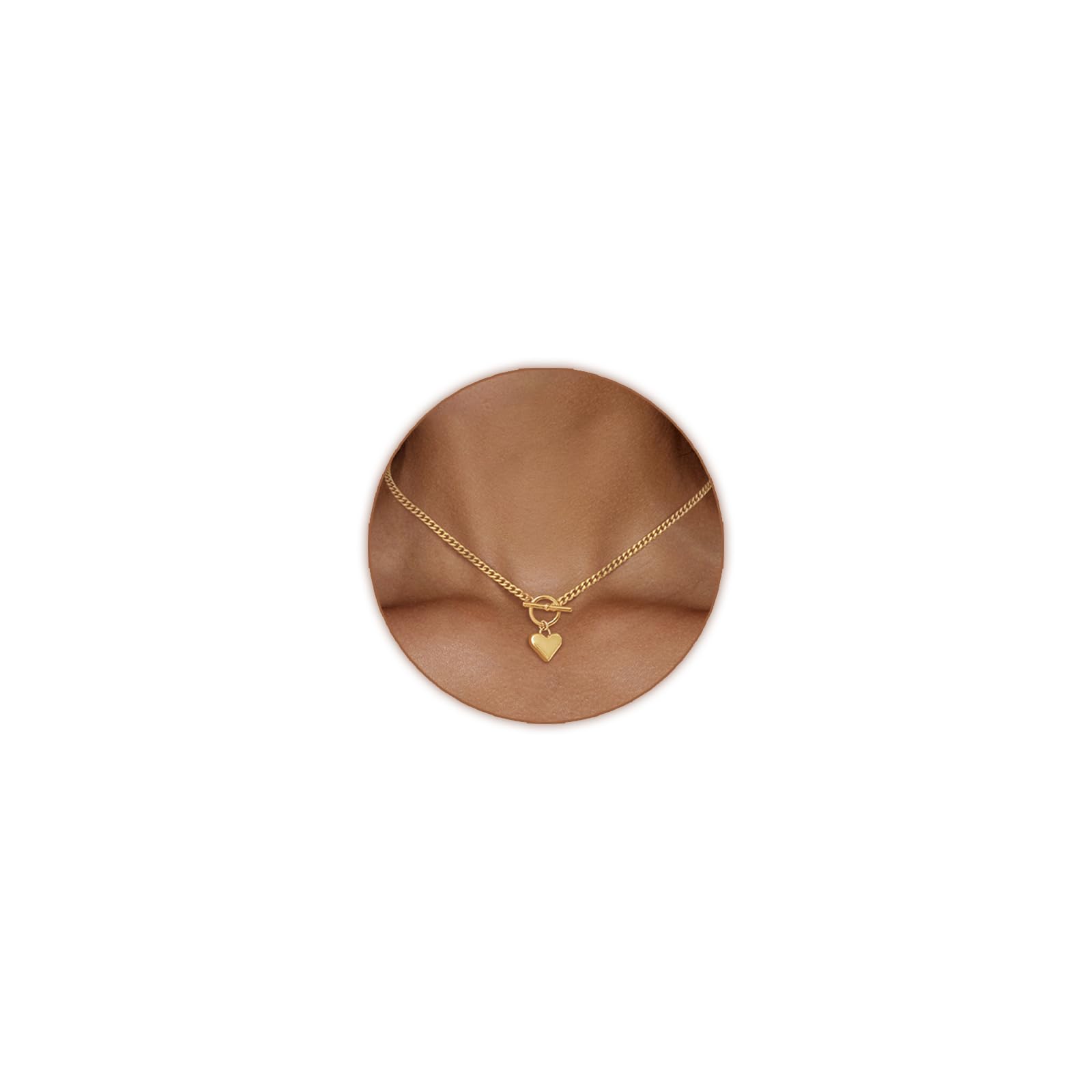 Heart Necklace for Women Gold Plated 14K Chunky Cuban Chain Trendy Heart Choker Pendant Gold OT Toggle Non Tarnish Hypoallergenic Fashion Gold Necklace Jewelry Love Gift for Women Girlfriend Locket